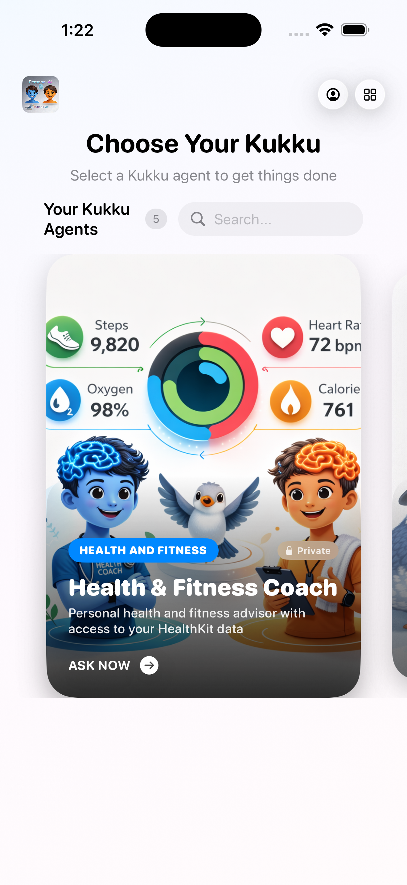 Kukku app prototype screen 1